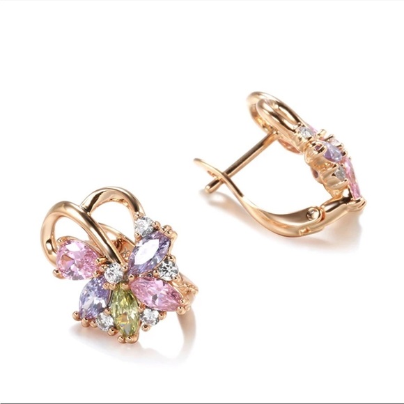 ROSE gold plated colourful zircon stud earrings - Picture 7 of 7
